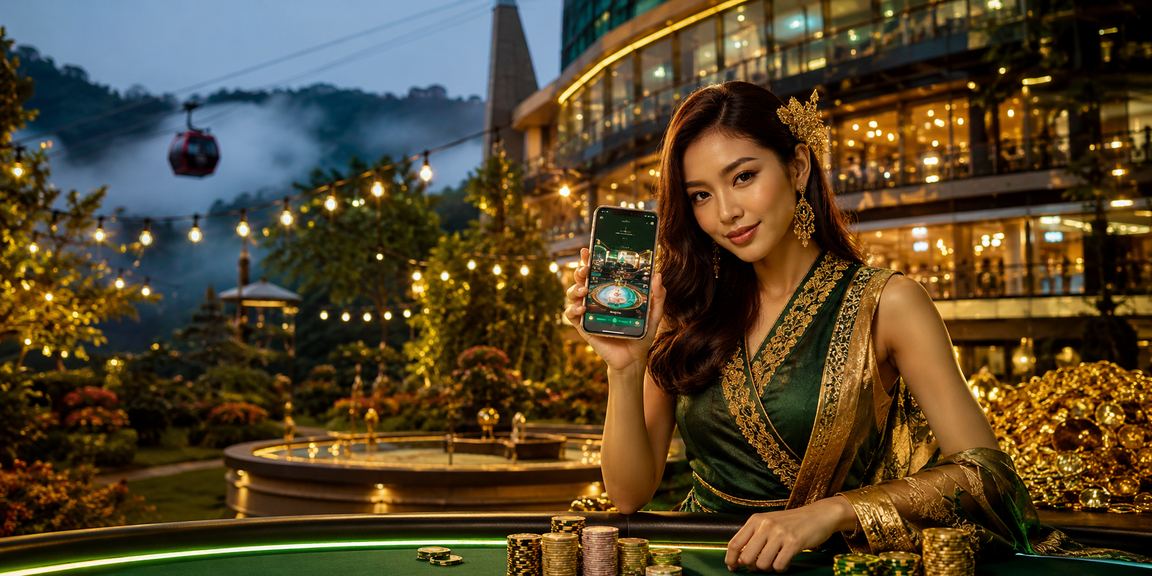 Pengguna Malaysia mengakses aplikasi kasino m8bet di Genting Highlands